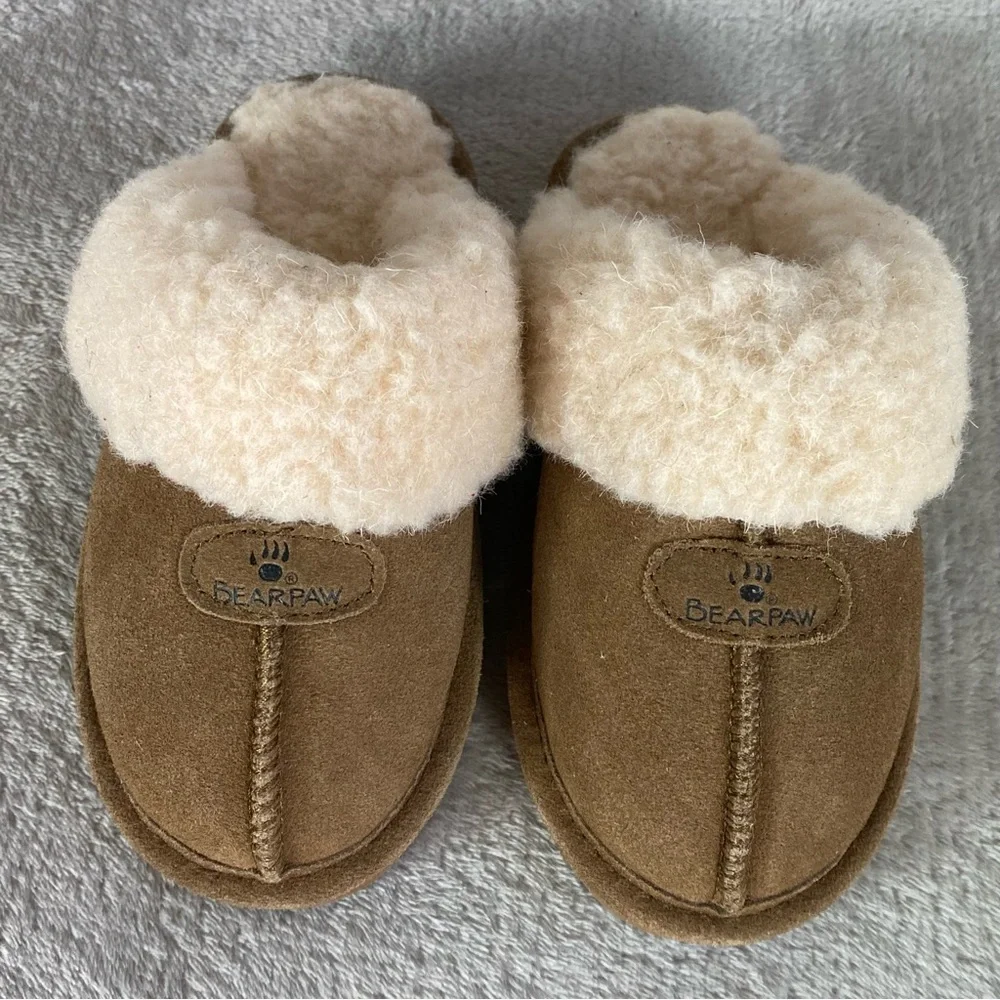 Bearpaw‎ Slipper Shoes Youth Size 13 Brown Suede Shearling Lined Clog Mules NEW